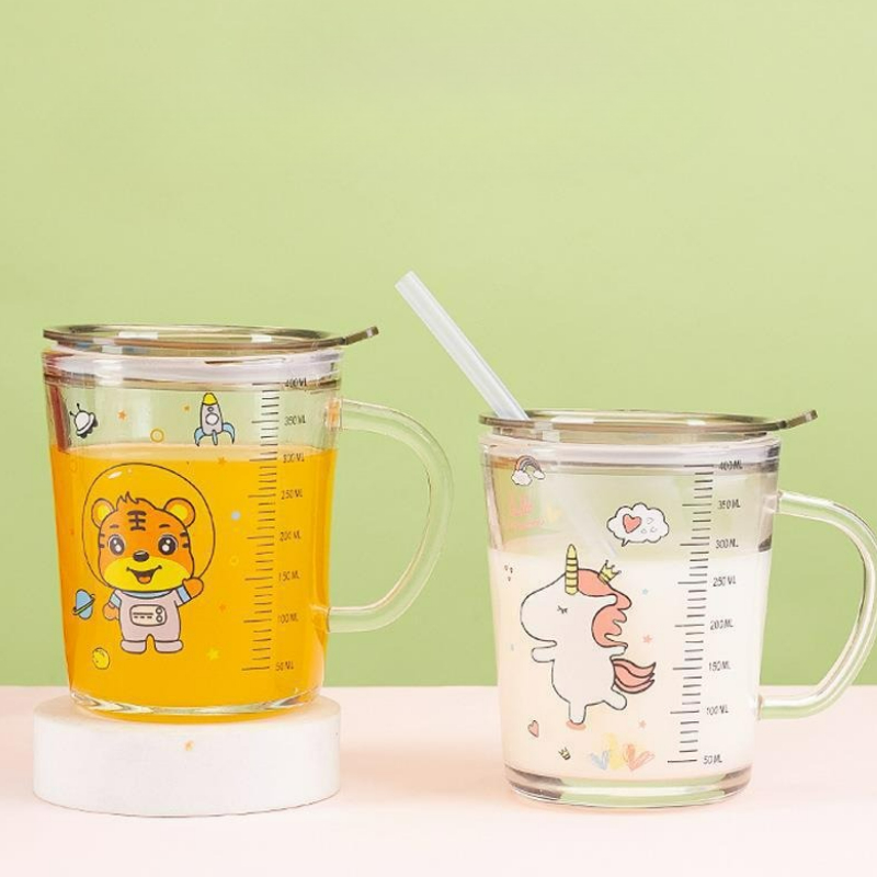 Mug Kaca Kartun dengan Tutup C - Baby Food Glass ulasan dan harga