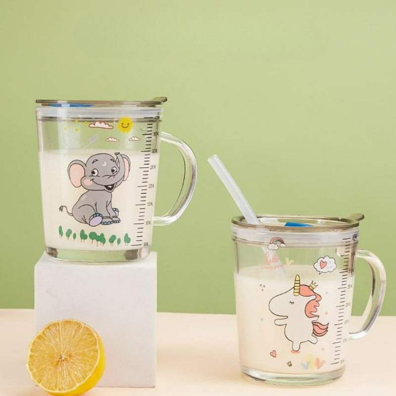 Mug Kaca Kartun dengan Tutup C - Baby Food Glass ulasan dan harga